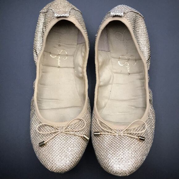 Jessica Simpson Glitter Gold Flats Sandals Sz 6.5 - Picture 2 of 7